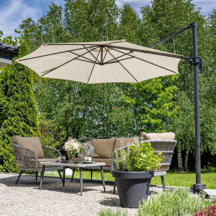 Trädgårdsparasoll Österlen Beige Runt 3,5m